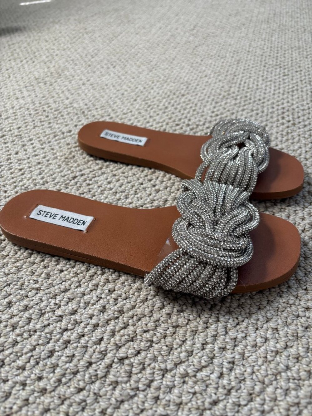 Steve Madden Adore Rhinestone Knot Front Slide Sandals, Size 7